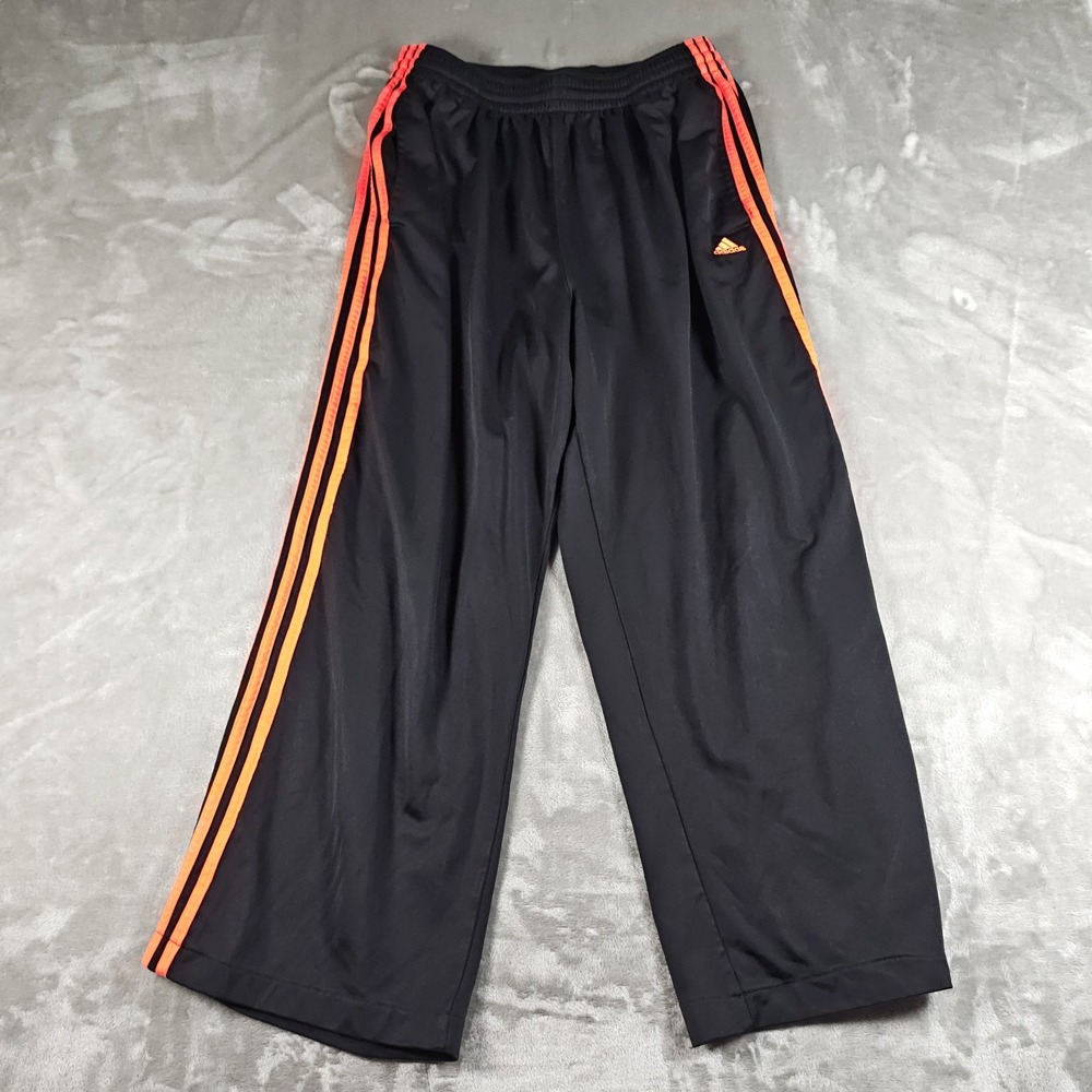 Adidas Track Pants Womens Large Black Orange 3 Stripe Joggers Skater Baggy Y2K
